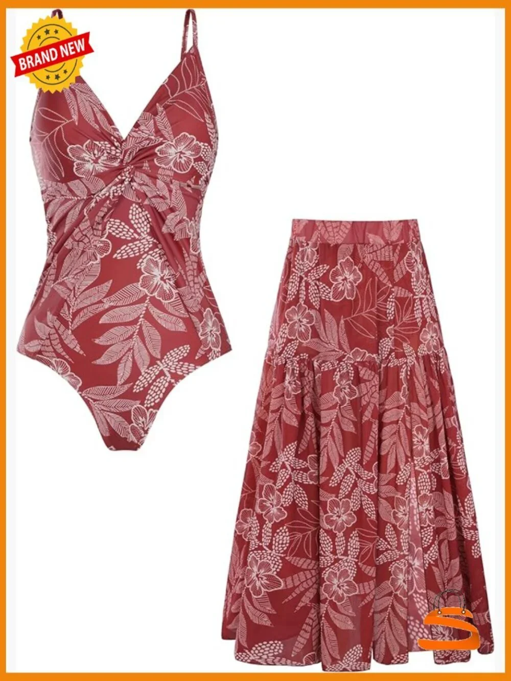 One Piece Swimsuit with Cover Up Skirt Tummy Control V Neck